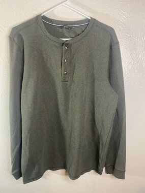 Men's Olive Green Henley Long-Sleeve Shirt